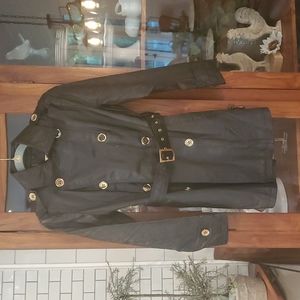 Black leather coat size xs gold buttons and hardware, very good condition